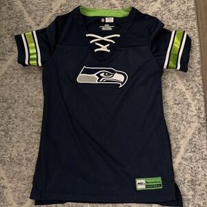 Seattle Seahawks NFL  S Fanatics‎ Logo Lace Up Jersey Blue Green Womens
